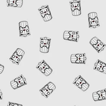Seamless pattern can trash bin character cartoon vector Stock Illustration
