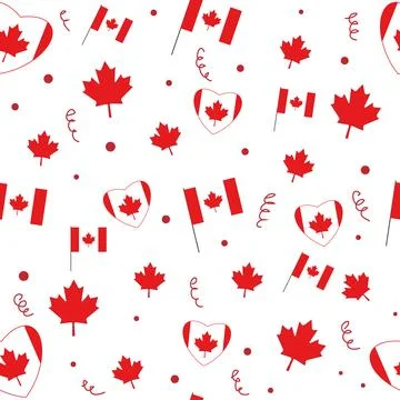 Seamless pattern with Canadian flags and red maple leaves. The concept of t.. 스톡 일러스트