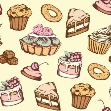 Seamless pattern with candies and cakes Stock Illustration