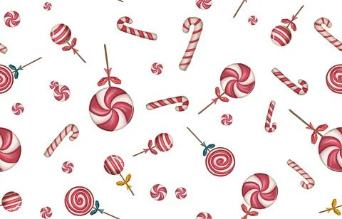 Seamless pattern with candies, lollipops and stars Vintage backdrop Stock Illustration