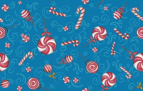 Seamless pattern with candies, lollipops and stars Vintage backdrop Stock Illustration