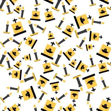 Seamless Pattern with Candle and Tomb.  Illustrazione stock