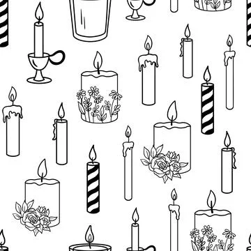 Seamless pattern with candle holder. Vector monochrome repeat pattern Stock Illustration