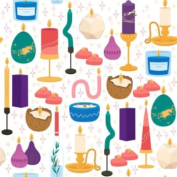 Seamless pattern with candles. Home decor, aromatic wax object, cozy interior Stock Illustration