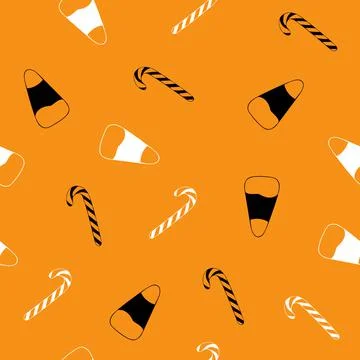 Seamless pattern of candy cane and candy on an orange background, wallpaper Stock Illustration