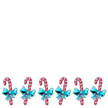 Seamless pattern with candy cane in row on the bottom edge. New year, Xmas, h Stock Illustration