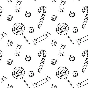 Seamless pattern. Candy cane, sweets, lollipop. New year Xmas holidays backgr Stock Illustration