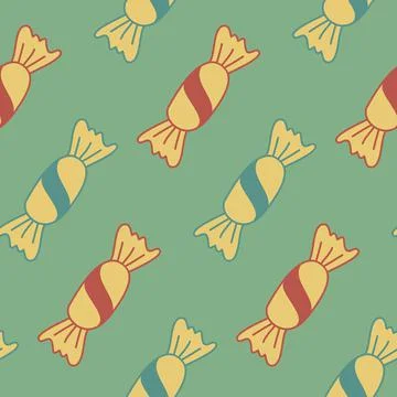 Seamless pattern, candy cane in a wrapper, vector retro style Stock Illustration