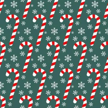 Seamless pattern with candy canes and snowflakes Stock Illustration