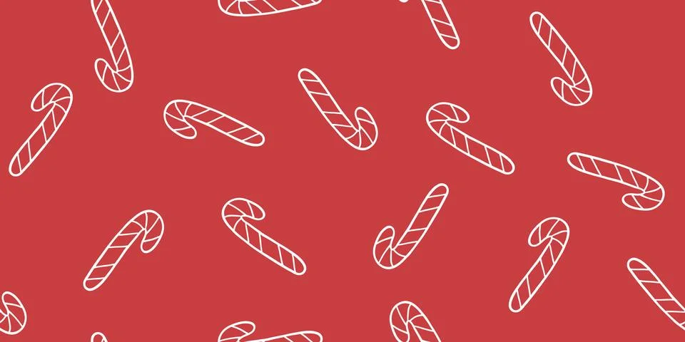 Seamless pattern with candy canes outlines on red, doodle style vector Stock Illustration