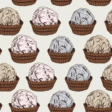 Seamless pattern Candy chocolate truffles in foil and paper cup. Drawing by h イラスト素材