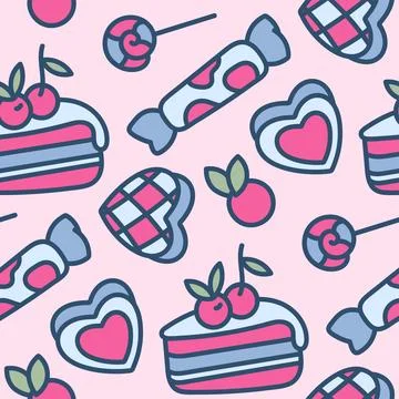 Seamless pattern candy, cookies, lollipop, cupcake Stock Illustration