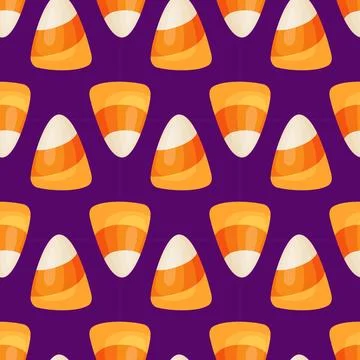 Seamless pattern with candy corn on a purple background. Stock Illustration