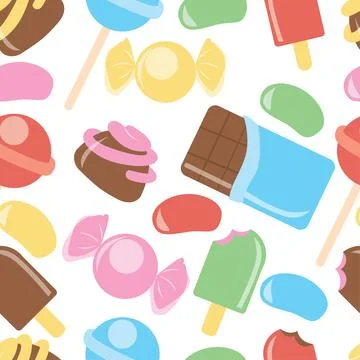 Seamless pattern with candy, donuts sweet ice cream and other elements. イラスト素材