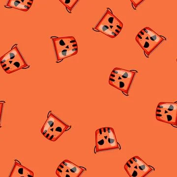 Seamless pattern candy halloween bucket cartoon vector Stock Illustration