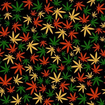Seamless pattern with cannabis on black background Stock Illustration