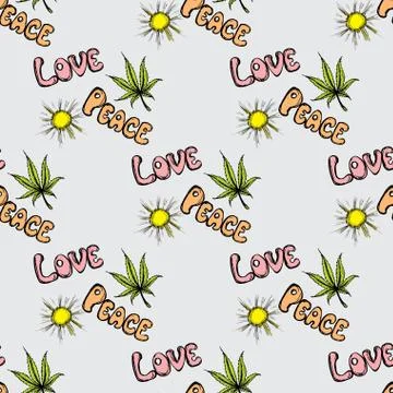 Seamless pattern Cannabis Leaf and sun Stock Illustration
