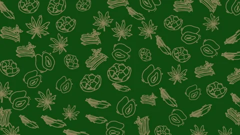 Seamless Pattern of Cannabis Leaves and Herbal Elements for Creative Design Stock Footage 320335008