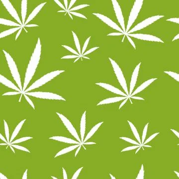 Seamless pattern cannabis leaves on green background Illustrazione stock