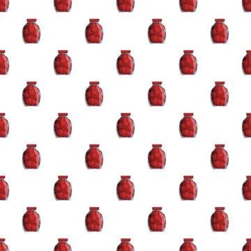 Seamless pattern with canning jars of red tomatoes Stock Illustration
