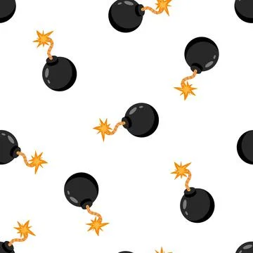 Seamless pattern with cannonballs. Childish vector illustration in flat cartoon Stock Illustration