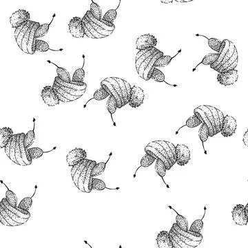 Seamless pattern cap winter hat sketch hand drawn Stock Illustration