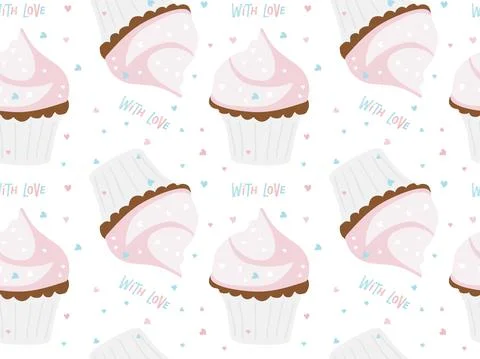 Seamless pattern with Capcake and with love lettering. St. Valentine's Day print Stock Illustration