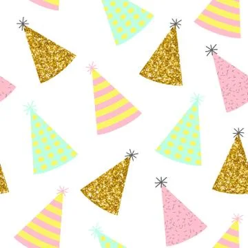 Seamless pattern. Caps for a birthday on a white background. Vector illustrat Stock Illustration
