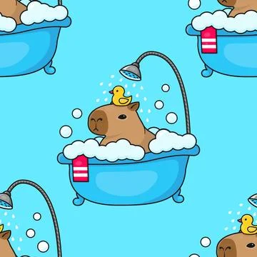 Seamless pattern Capybara takes a bath. Vector illustration Stock Illustration