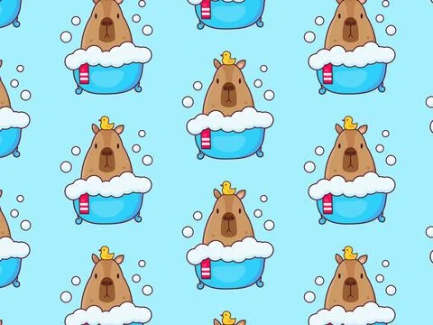 Seamless pattern Capybara takes a bath. Vector illustration Stock Illustration