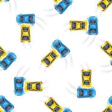 Seamless pattern of car crash accident on white background, top view Stock-Illustration
