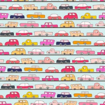 Seamless pattern with car doodle pattern background. Vector illustrations for Stock Illustration