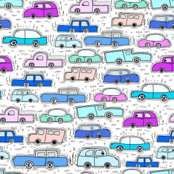 Seamless pattern with car doodle pattern background. Vector illustrations for Stock Illustration