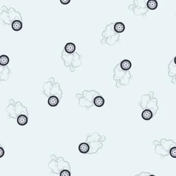 Seamless pattern car wheel generating tire smoke burn out effect Illustrazione stock