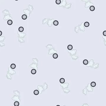 Seamless pattern car wheel generating tire smoke showing speed and power Illustrazione stock