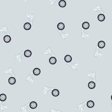 Seamless pattern car wheel generating smoke from speeding or braking Stock Illustration