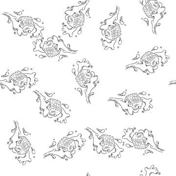 Seamless pattern caramel cube splash sketch hand drawn Stock Illustration