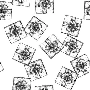 Seamless pattern card gift box top view sketch hand drawn Stock Illustration