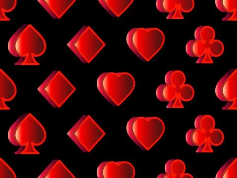 Seamless pattern with card suits: diamonds, hearts, clubs, spades in 3d sty.. Stockillustratie