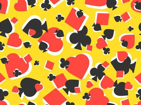 Seamless pattern with card suits: diamonds, hearts, clubs, spades in 3d sty.. Stock Illustration