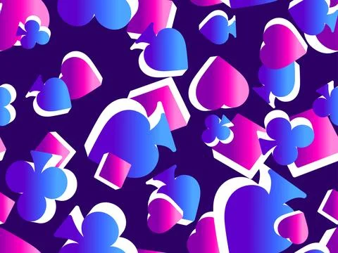 Seamless pattern with card suits: diamonds, hearts, clubs, spades in 3d sty.. Stock Illustration