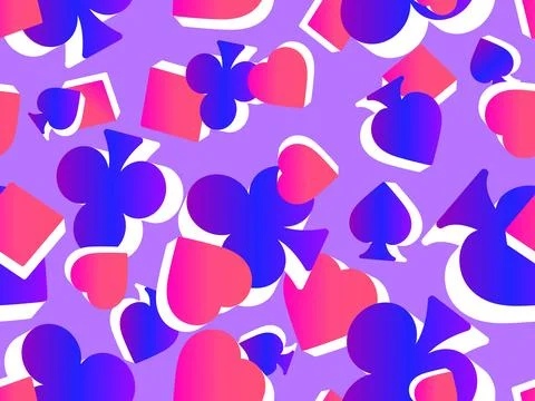 Seamless pattern with card suits: diamonds, hearts, clubs, spades in 3d sty.. Illustrazione stock