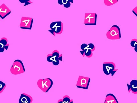 Seamless pattern with card suits: diamonds, hearts, clubs, spades in 3d sty.. Illustrazione stock