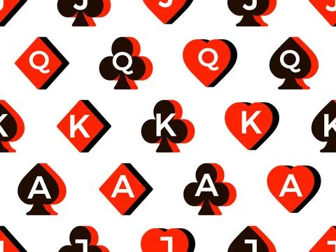 Seamless pattern with card suits: diamonds, hearts, clubs, spades in 3d sty.. Illustrazione stock