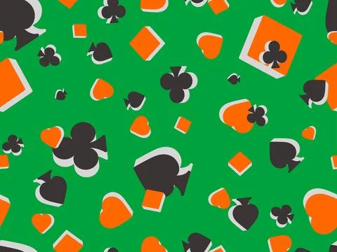 Seamless pattern with card suits: diamonds, hearts, clubs, spades in 3d sty.. Stock Illustration