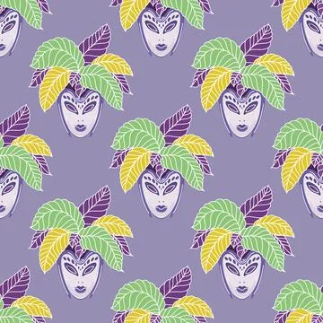Seamless pattern carnival mask feathers Mardi gras Stock Illustration