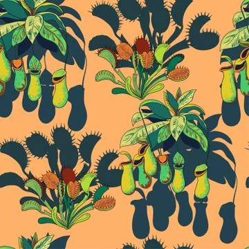 Seamless pattern with carnivores plants. Vector illustration. Stock Illustration