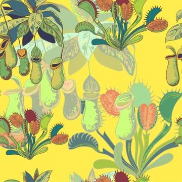 Seamless pattern with carnivores plants. Vector illustration. Stock Illustration
