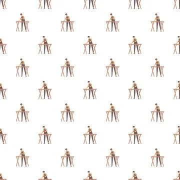 Seamless pattern with a carpenter working on wood board Illustrazione stock