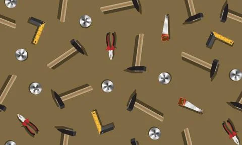 Seamless pattern of carpenter's tools. Hammers and screw. Stock Illustration